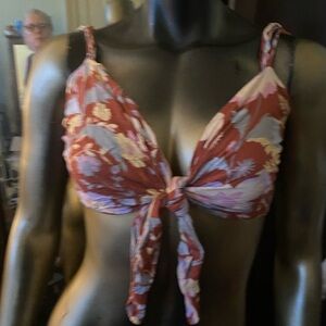 Free People Floral Tie-Front Top in Rust, Pink, Cream